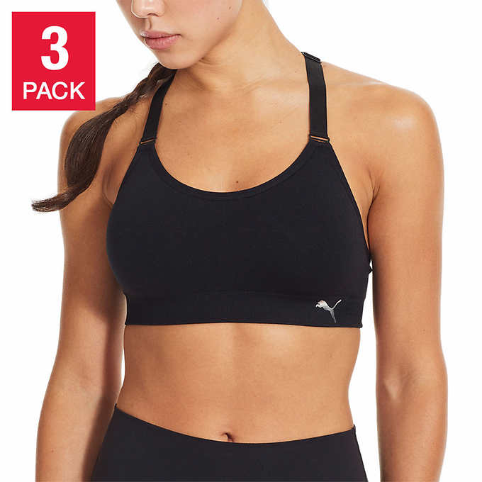 PUMA Sports Bra, Padded - Black, White, Grey - 3pack