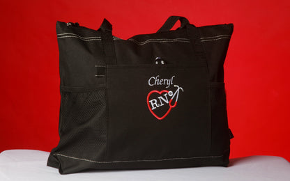 Nurse Tote Bags - Personalized  For RN, LPN, CNA, CMA, MA, ANY TITLE Black