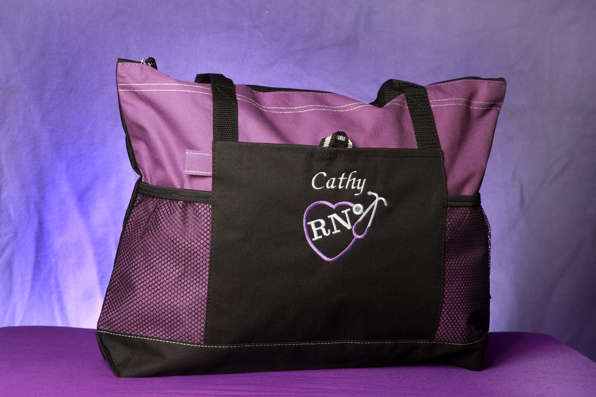 Nurse Tote Bags - Personalized  For RN, LPN, CNA, CMA, MA, ANY TITLE Purple