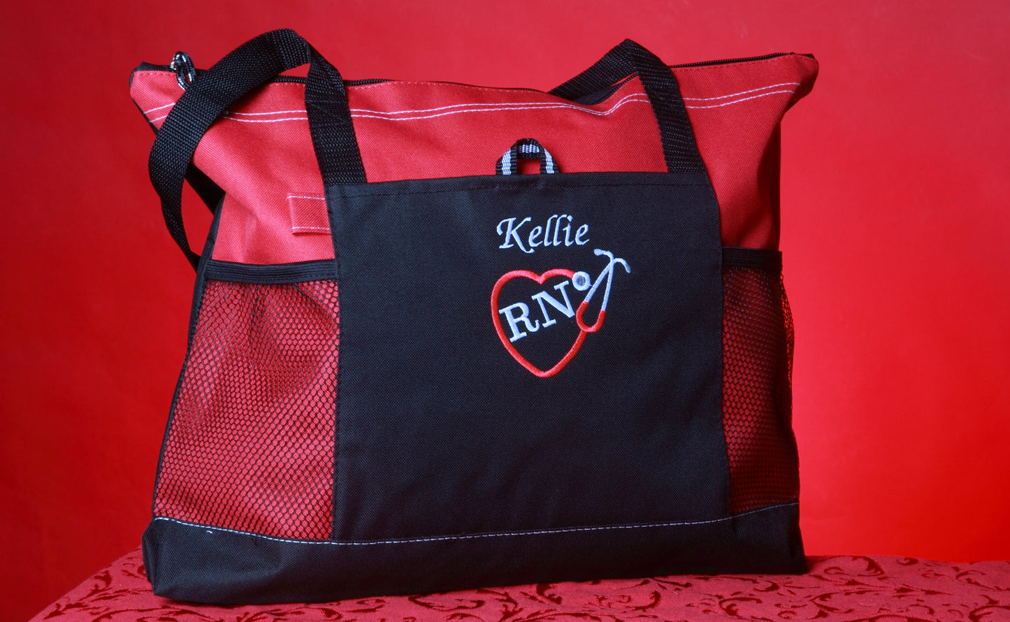 Nurse Tote Bags - Personalized  For RN, LPN, CNA, CMA, MA, ANY TITLE Red