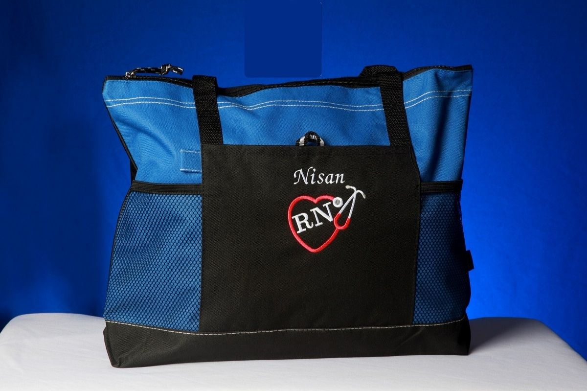Nurse Tote Bags - Personalized | For RN, LPN, CNA, CMA, MA, ANY TITLE Blue