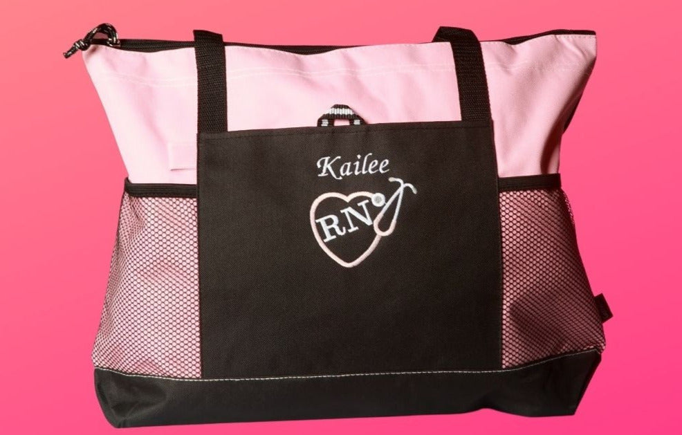 Nurse Tote Bags - Personalized | For RN, LPN, CNA, CMA, MA, Pink ANY TITLE
