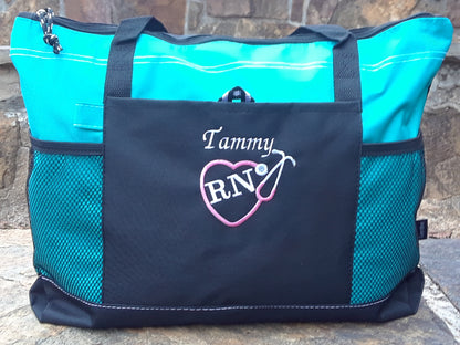 Turquoise Registered Nurse Tote Gift Bag for graduation Nurse Preceptor gift
