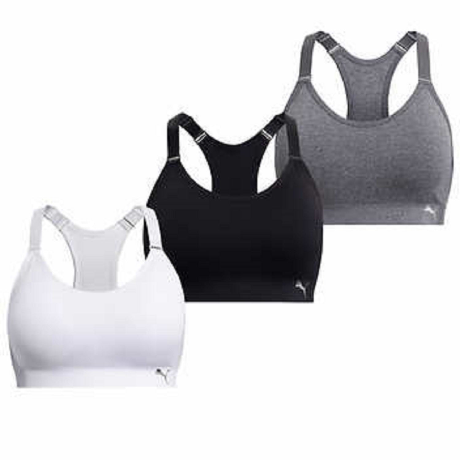 PUMA Sports Bra, Padded - Black, White, Grey - 3pack